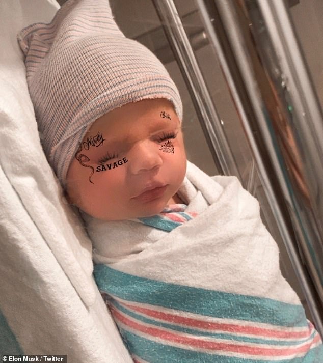 Elon Musk and singer Grimes New Baby and added tattoos to the baby's face