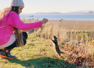 Karolina Protsenko feeds squirrels with her brother Leo Karolina Protsenko feeds squirrels