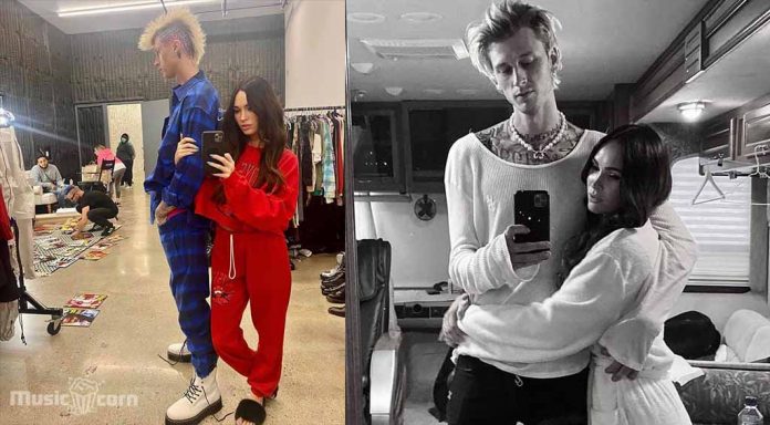 Machine Gun Kelly wears a necklace with Megan Fox