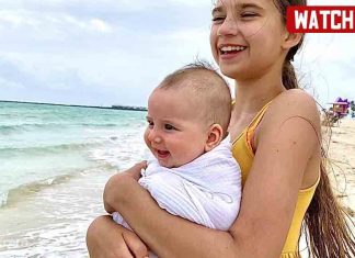 Karolina with newborn baby brother’s reaction to the ocean Karolina with newborn baby brother's reaction to the ocean