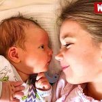 Karolina Protsenko With Newborn baby brother Leo Karolina Protsenko With Newborn baby brother Leo