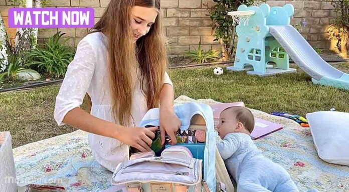 Karolina Shows Her School Backpack